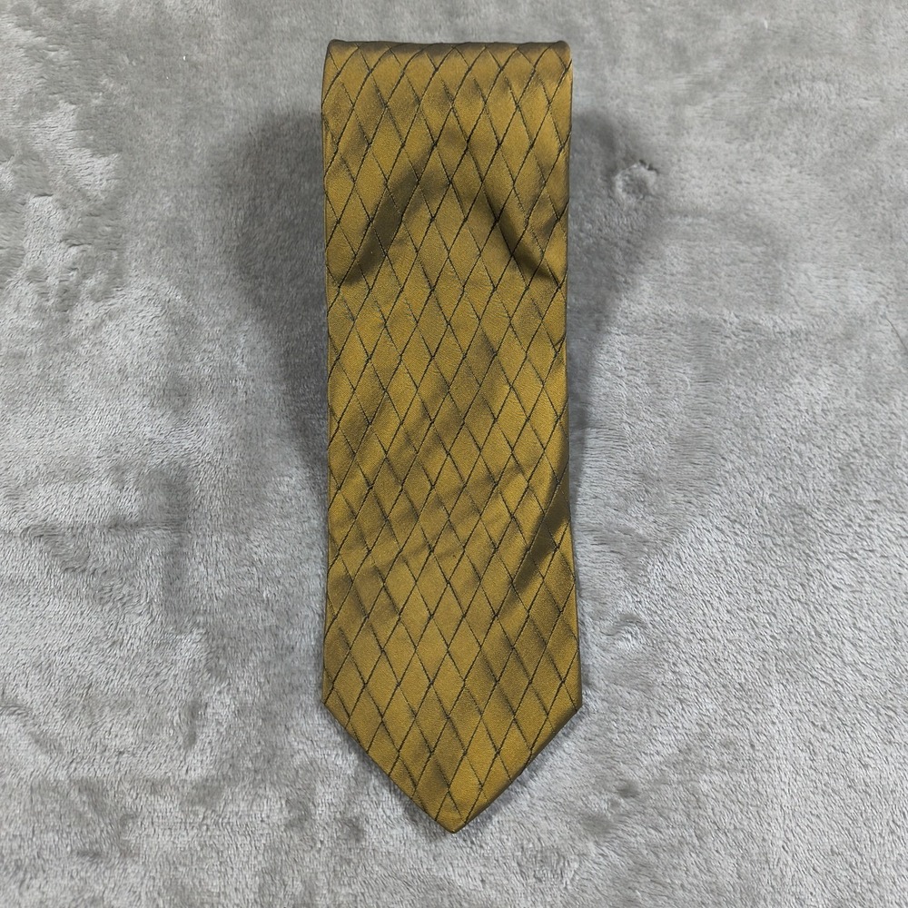 Vintage Giorgio Armani Cravatte Tie Mens 57x3.75 Yellow Diamond Made Italy Silk